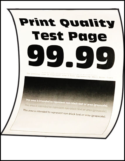 Test page with curled edges indicating paper deformation.