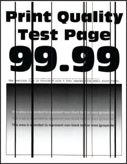Test page with several dark vertical lines indicating streaking issue.