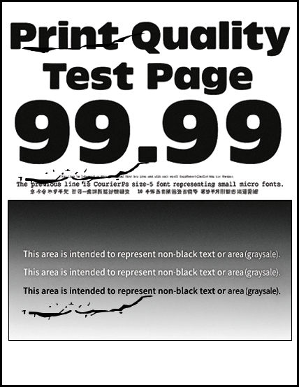 Test page with repeated black marks at the bottom showing ghosting issue.