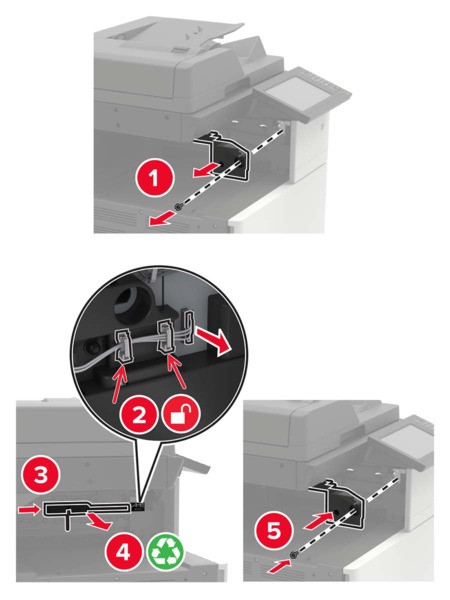 Installing the staple, hole punch or booklet finisher | Lexmark CX922