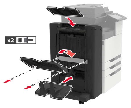 Installing the staple, hole punch or booklet finisher | Lexmark CX922