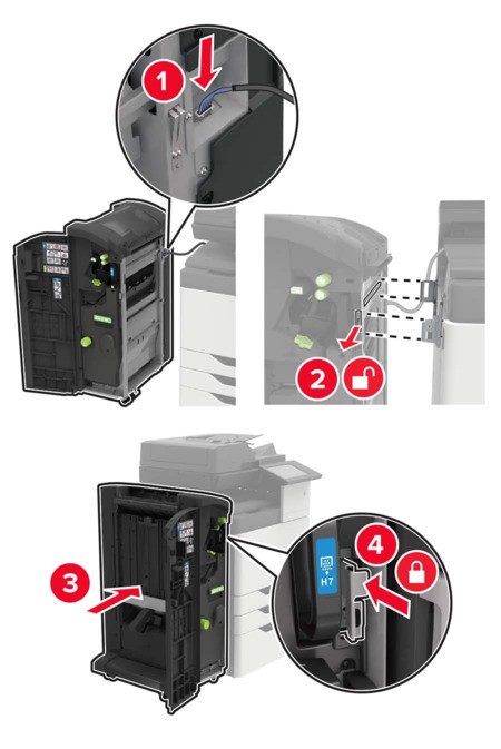 Installing the staple, hole punch or booklet finisher | Lexmark CX921