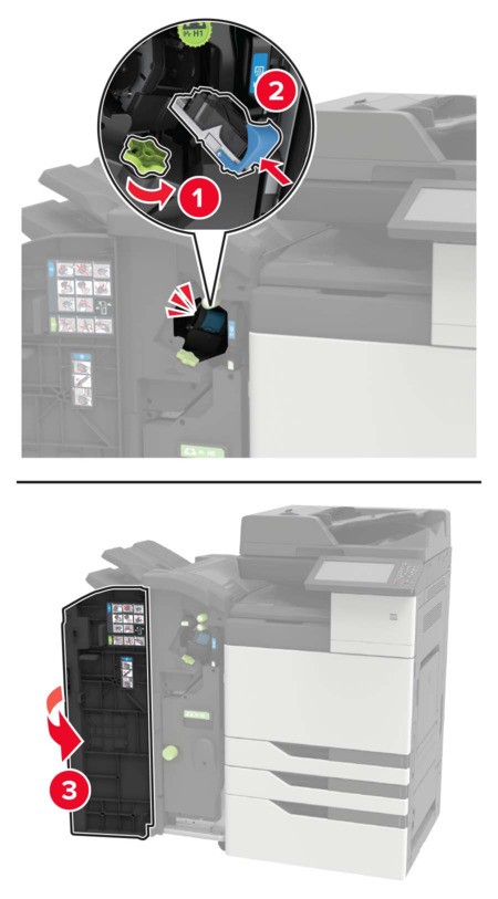 Installing the staple, hole punch or booklet finisher | Lexmark CX922