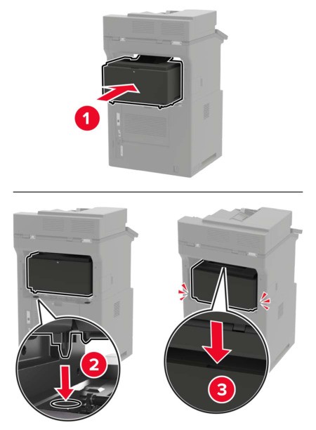 Installing the 4‑bin mailbox | Lexmark XM7355