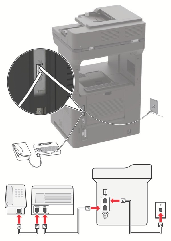 Setting up fax using a standard telephone line | Lexmark XM7355