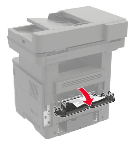 Paper jam in the rear door | Lexmark XM3250