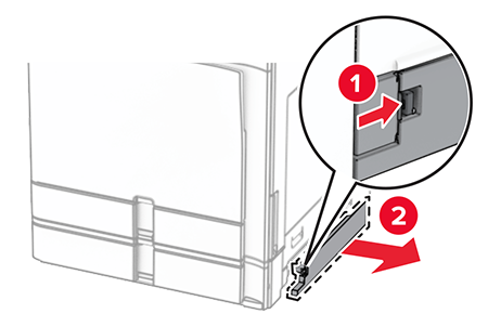 Replacing the cover in the optional 550‑sheet tray | Lexmark CX963