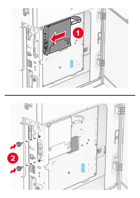 【 。。。ページ 】 Installing a fax card | Lexmark XC8355
