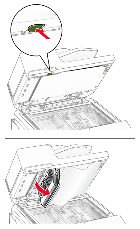Paper jam in the automatic document feeder | Lexmark XC9645