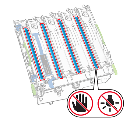 A do not touch icon on the photoconductor drum.