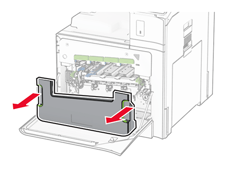 Both sides of the waste toner bottle are grasped, and then the bottle is pulled out.