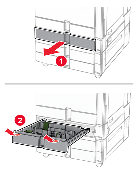 Replacing the size guides in the optional 550‑sheet tray | Lexmark