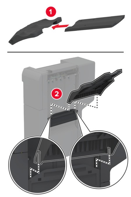 Installing the staple, hole punch finisher | Lexmark CX943