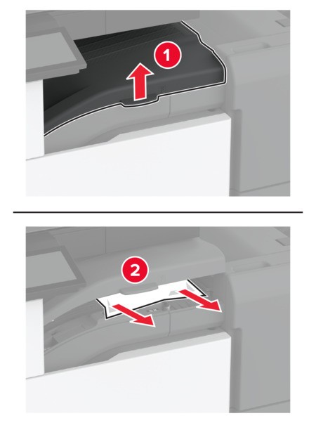 Paper jam in the trifold/Z‑fold finisher | Lexmark XC9455