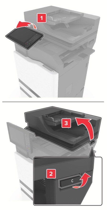 更换装订器中的订书钉盒| Lexmark XC8155