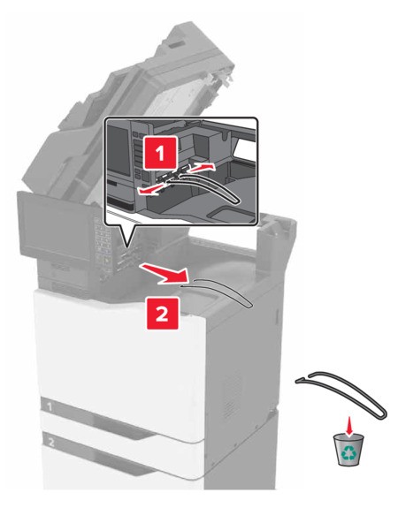 Monページ Installing the multiposition staple, hole punch finisher | Lexmark