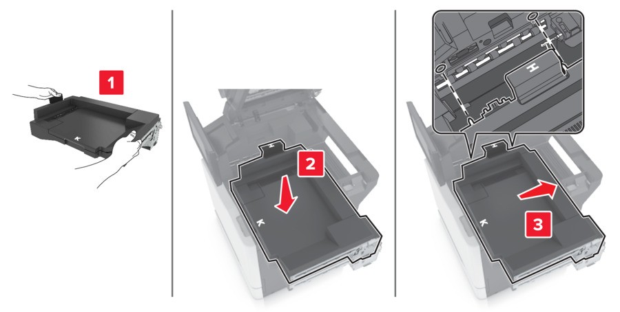 Installing the multiposition staple, hole punch finisher | Lexmark